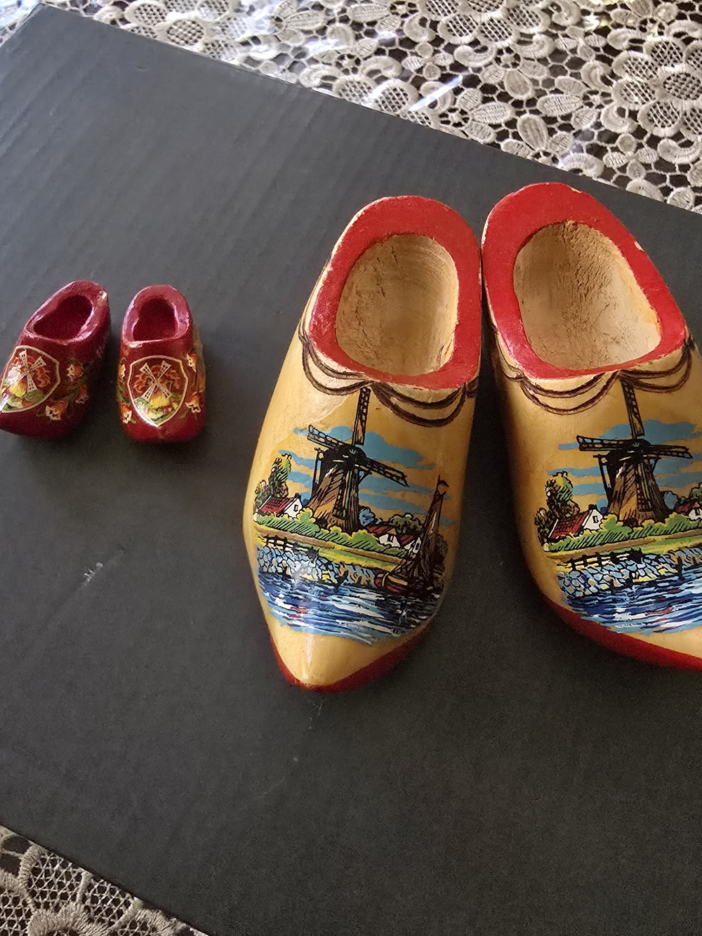 Hand-Painted Yellow & Red Delft Windmill Decorative Clogs